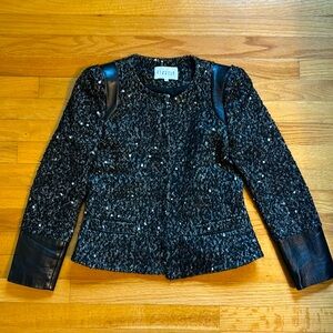 Claudie Pierlot blazer - black/white speckles/leather details - size 36 (France)